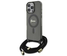 Guess GUHMP16LHCTSGNSK Apple iPhone 16 Pro 6.3" dėklas telefonui juodos spalvos Crossbody Cord Script MagSafe