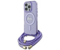 Guess GUHMP16LHCTSGNSU Apple iPhone 16 Pro 6.3" dėklas telefonui violetinės spalvos Crossbody Cord Script MagSafe