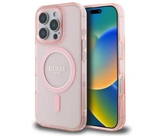 Apple iPhone 16 Pro Guess IML Glitter Circle MagSafe (GUHMP16LHFGEREP) dėklas telefonui rožinės spalvos