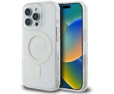Guess IML Glitter Ring MagSafe Apple iPhone 16 Pro dėklas telefonui skaidrus