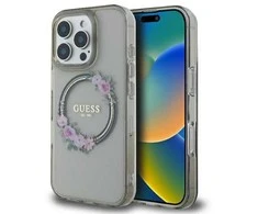 Guess IML Flowers Wreath MagSafe Apple iPhone 16 Pro - dėklas telefonui juodos spalvos