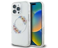 Guess IML Flowers Wreath MagSafe Apple iPhone 16 Pro - dėklas telefonui skaidrus