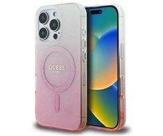 Guess IML Glitter Gradient MagSafe Case Apple iPhone 16 Pro - dėklas telefonui rožinės spalvos