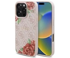 Guess GUHMP16LP4ROPEMCP Apple iPhone 16 Pro 6.3" dėklas telefonui rožinės spalvos 4G Flowers Print MagSafe