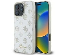 Apple iPhone 16 Pro Guess Peony Script Logo MagSafe (GUHMP16LPGPYSH) dėklas telefonui baltos spalvos