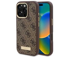 Guess 4G Logo Plate MagSafe Apple iPhone 16 Pro Case - dėklas telefonui rudos saplvos