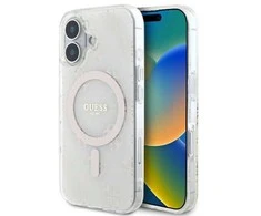 Apple iPhone 16 Plus Guess IML 4G Background MagSafe (GUHMP16MH4DTEH) dėklas telefonui baltos spalvos