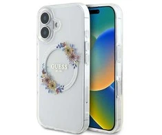 Apple iPhone 16 Plus Guess IML Flowers Wreath MagSafe (GUHMP16MHFWFCT) dėklas telefonui skaidrus
