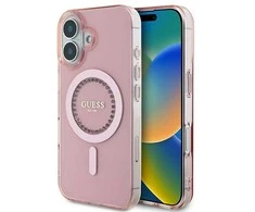 Guess IML Rhinestones MagSafe - dėklas skirtas Apple iPhone 16 Plus Rožinė