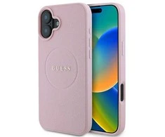 Guess GUHMP16MPGHSMMP Apple iPhone 16 Plus 6.7″ rožinės spalvos kietas dėklas Grained Ring MagSafe