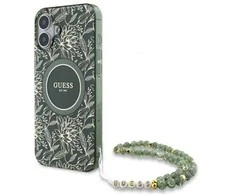 Guess GUHMP16SHCPOFPA Apple iPhone 16 6.1" dėklas telefonui žalios spalvos hardcase IML Flowers Allover Electro With Pearl Strap MagSafe