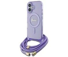 Guess GUHMP16SHCTSGNSU Apple iPhone 16 6.1" dėklas telefonui violetinės spalvos Crossbody Cord Script MagSafe