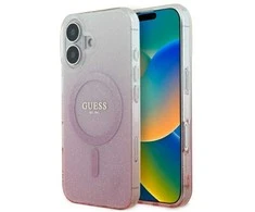 Guess IML Glitter Gradient MagSafe Apple iPhone 16 Case - dėklas telefonui rožinės spalvos