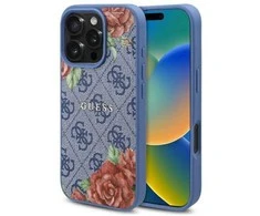 Guess GUHMP16SP4ROPEMCB Apple iPhone 16 6.1" dėklas telefonui mėlynos spalvos 4G Flowers Print MagSafe