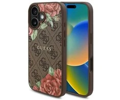 Guess GUHMP16SP4ROPEMCW Apple iPhone 16 6.1" dėklas telefonui rudos spalvos 4G Flowers Print MagSafe
