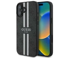 Guess GUHMP16SP4RPSK Apple iPhone 16 6.1″ juodos spalvos kietas dėklas 4G Printed Stripes MagSafe