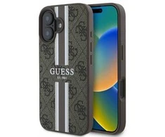 Guess 4G Printed Stripes MagSafe Apple iPhone 16 - dėklas telefonui rudos spalvos