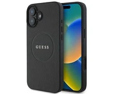 Apple iPhone 16 Guess Grained Gold Ring MagSafe (GUHMP16SPGHSMMK) dėklas telefonui juodos spalvos
