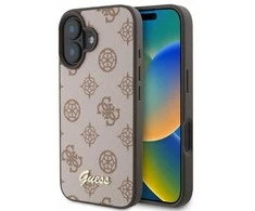 Guess Peony Script MagSafe Apple iPhone 16 - dėklas telefonui rudos spalvos