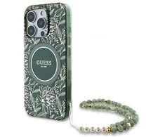 Guess GUHMP16XHCPOFPA Apple iPhone 16 Pro Max 6.9" dėklas telefonui žalios spalvos hardcase IML Flowers Allover Electro With Pearl Strap MagSafe