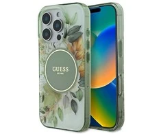 Guess IML Flower &amp; Tonal Circle MagSafe - dėklas skirtas Apple iPhone 16 Pro Max Žalias