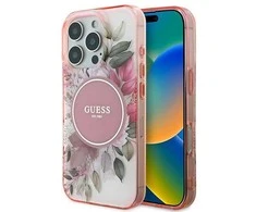 Guess GUHMP16XHFWBDCEP Apple iPhone 16 Pro Max 6.9" rožinės spalvos dėklas IML Flower &amp; Tonal Circle MagSafe