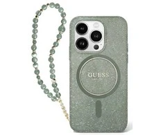Guess IML Glitter With Pearl Strap MagSafe - dėklas skirtas Apple iPhone 16 Pro Max Žalias