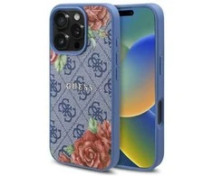 Guess GUHMP16XP4ROPEMCB Apple iPhone 16 Pro Max 6.9" dėklas telefonui mėlynos spalvos 4G Flowers Print MagSafe