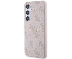 Guess 4G Collection Leather Metal Logo MagSafe Samsung Galaxy S24 – dėklas telefonui rožinės spalvos