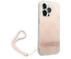 Guess GUOHCP14LH4STP Apple iPhone 14 Pro 6,1" dėklas telefonui rožinės spalvos hardcase 4G Print Strap