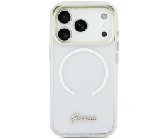Dėklas Guess IML Gradient Script Metal MagSafe Case for iPhone 17 - Baltas