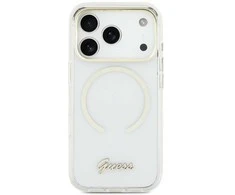 Dėklas Guess IML Script Metal MagSafe Case for iPhone 17 - Transparent