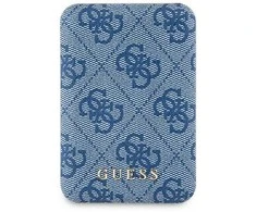 Guess Powerbank indukcinis 15W GUPB5FP4EMGB 5000mAh mėlynos spalvos 4G Leather Metal Logo MagSafe