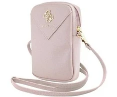 Guess PU Grained 4G Metal Logo Wallet Phone Bag Zipper rožinės spalvos