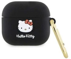 Apple AirPods 3 Hello Kitty Silicone 3D Kitty Head (HKA33DKHSK) ausinių dėklas juodos spalvos