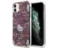 Hello Kitty HKHCN61HDGPTP Apple iPhone 11 / Xr 6.1″rožinės spalvos kietas dėklas IML Tags Graffiti