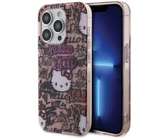 Hello Kitty HKHCP14XHDGPTP Apple iPhone 14 Pro Max 6.7″ rožinės spalvos kietas dėklas IML Tags Graffiti