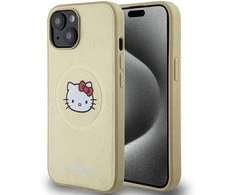 Hello Kitty Leather Kitty Head MagSafe Apple iPhone 15 - dėklas telefonui aukso spalvos