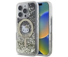 Hello Kitty HKHMP16LLGDIK Apple iPhone 16 Pro 6.3″ juodos spalvos auksinis kietas dėklas Liquid Glitter Fever