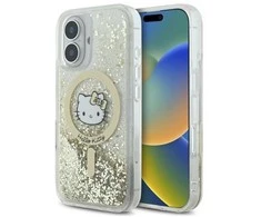 Hello Kitty HKHMP16SLGDIH Apple iPhone 16 6.1″ baltos spalvos auksinis kietas dėklas Liquid Glitter Fever MagSaf