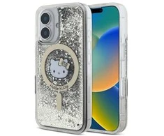 Hello Kitty HKHMP16SLGDIK Apple iPhone 16 6.1″ juodos spalvos auksinis kietas dėklas Liquid Glitter Fever MagSa