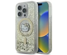 Hello Kitty HKHMP16XLGDIH Apple iPhone 16 Pro Max 6.9″ baltos spalvos auksinis kietas dėklas Liquid Glitter Fev