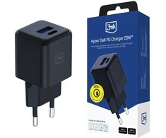 3Mk Protection 3mk Hyper GaN įkroviklis 20W QC4+ PD PPS USB-C USB-A sieninis įkroviklis - Juodas