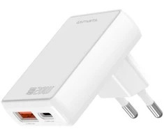 Laidinis įkroviklis 4smarts FlatPlug Duos 20W GaN USB-C + USB-A baltos spalvos
