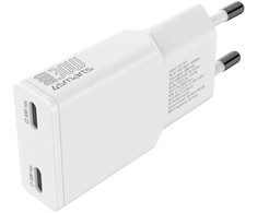 Įkroviklis jungiama į tinklą 4smarts FlatPlug Slim Dual 30W GaN 2xUSB-C balta