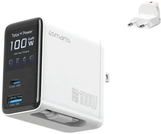 Įkroviklis jungiama į tinklą 4smarts GaN Flex Screen AI 100W 2xUSB-C + USB-A balta