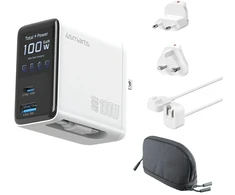 Įkroviklis 4smarts Sieciowa GaN Flex Screen AI 100W 2× USB-C + 1× USB-A Travel Edition balta