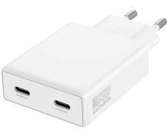 Sieninis įkroviklis 4smarts PDPlug Slim dvigubas 65W GaN 2xUSB-C baltos spalvos