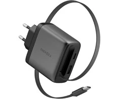 Įkroviklis jungiama į tinklą Energea Ampcharge Arc 65 USB-A/USB-C + zwijany kabelis USB-C PD/PPS/QC3.0 GaN gunmetal