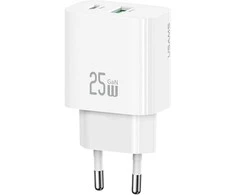 Laidinis įkroviklis USAMS CC315 T65 25W 1xUSB-C 1xUSB-A greitasis įkrovimas baltos spalvos